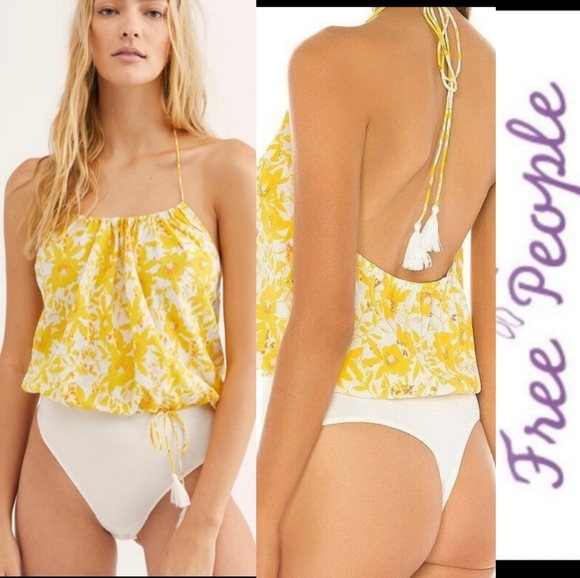 Free People Tops - Free People Liza Halter Bodysuit, Size Small - Yel